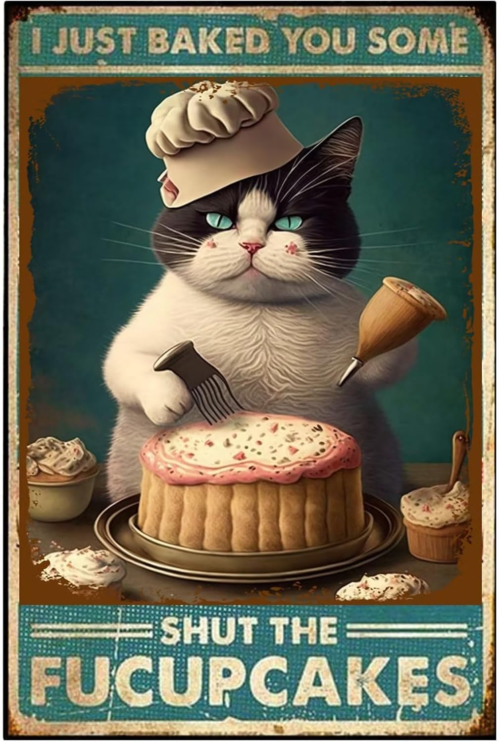 Kitchen Baking Tins - Tin Signs Cat Cake,I Just Baked