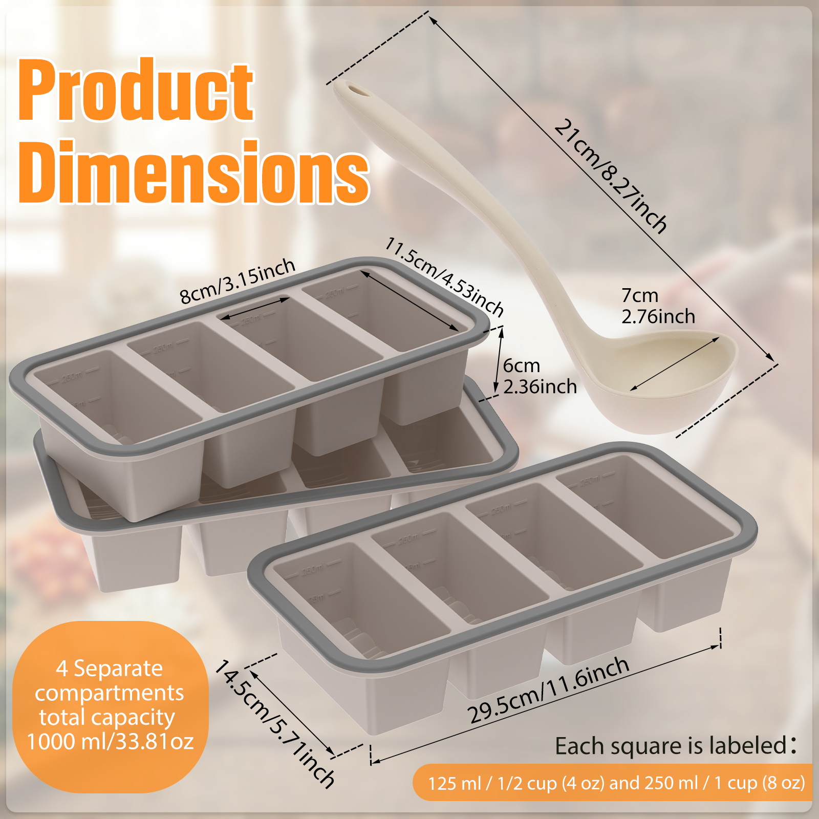 3Pcs Silicone Freezer Trays wi - огляд і ціна Kitchen Baking Storage Containers