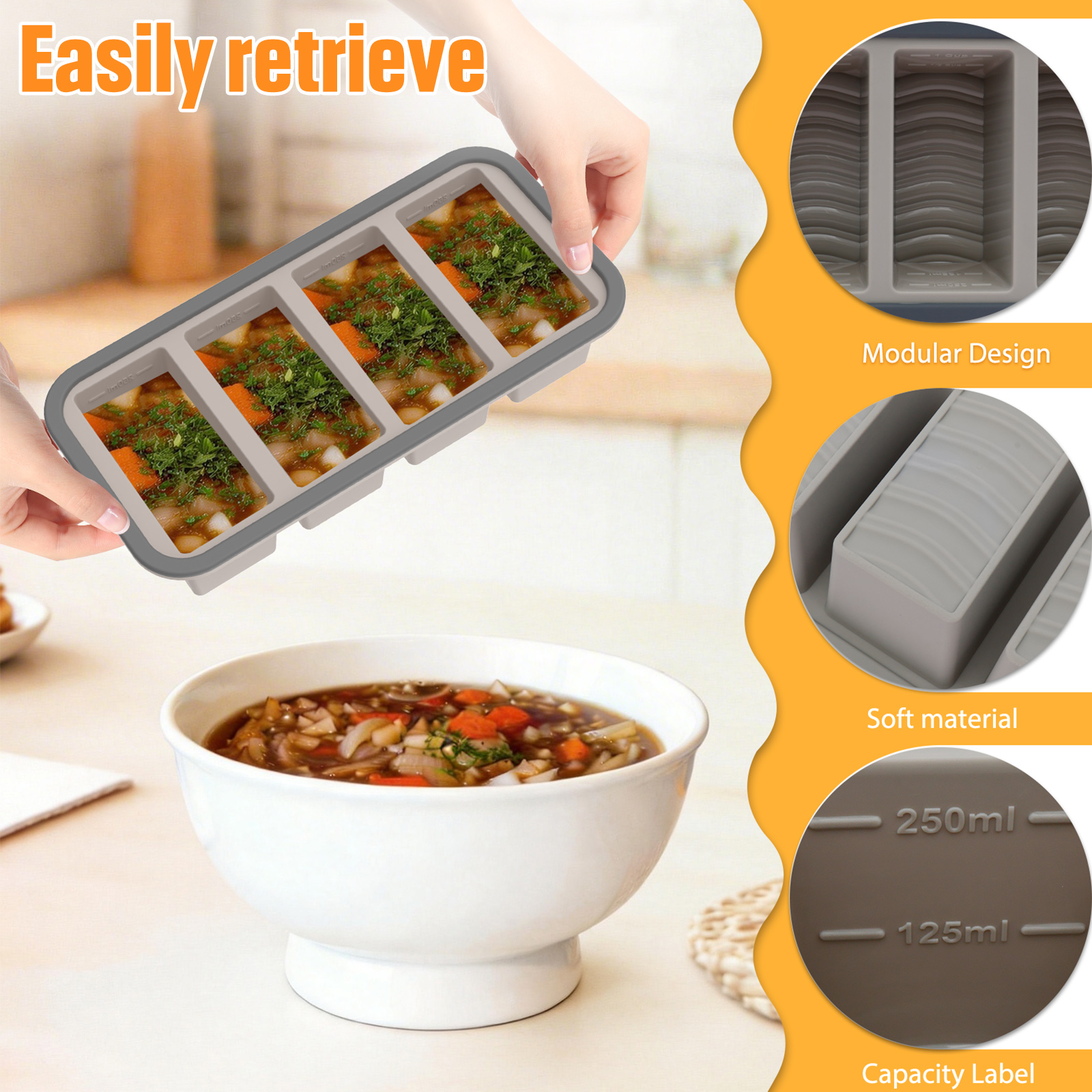 3Pcs Silicone Freezer Trays wi - огляд і ціна Kitchen Baking Storage Containers