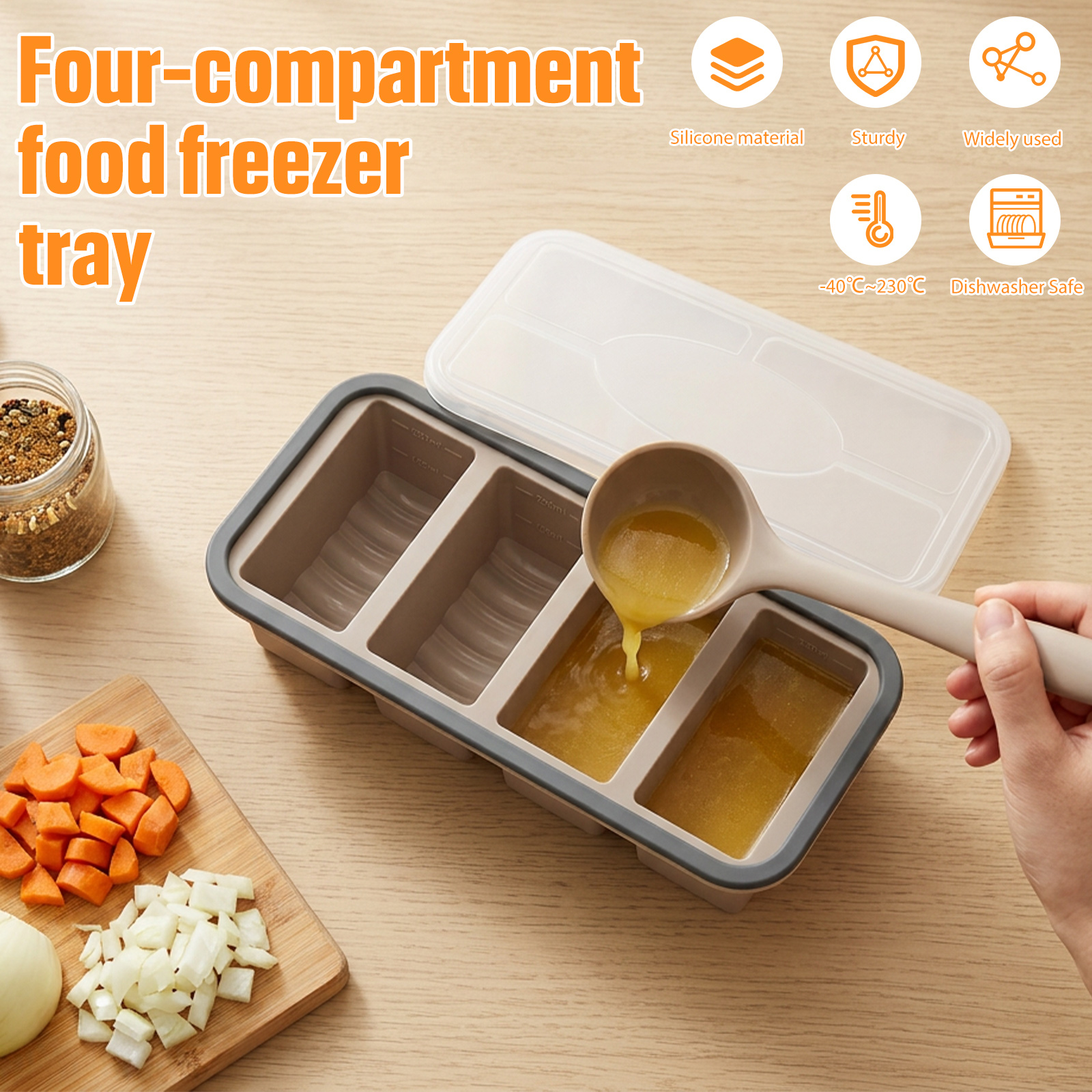 3Pcs Silicone Freezer Trays wi - огляд і ціна Kitchen Baking Storage Containers